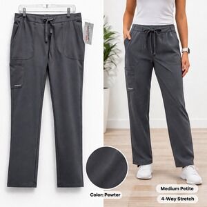 Skechers by Barco Vitality Scrub Pants Womens Medium Petite Pewter Grey NEW